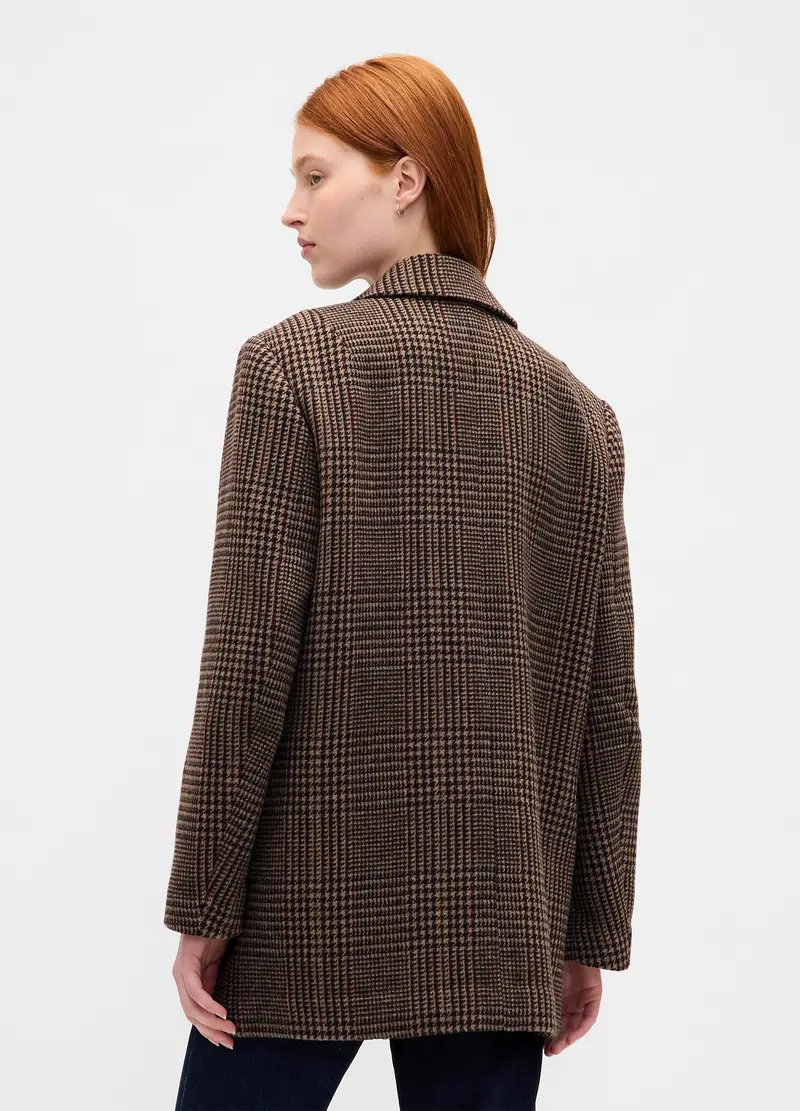 Giacca Marrone Con Motivo A Quadri, Donna, Nero miniatura 2