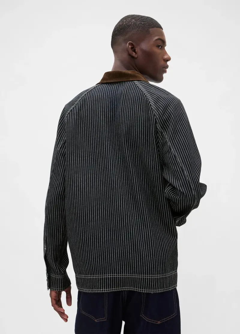 , Giacca Marrone In Cotone A Righe, Uomo, Nero miniatura 2