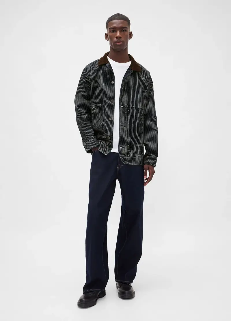 , Giacca Marrone In Cotone A Righe, Uomo, Nero miniatura 3