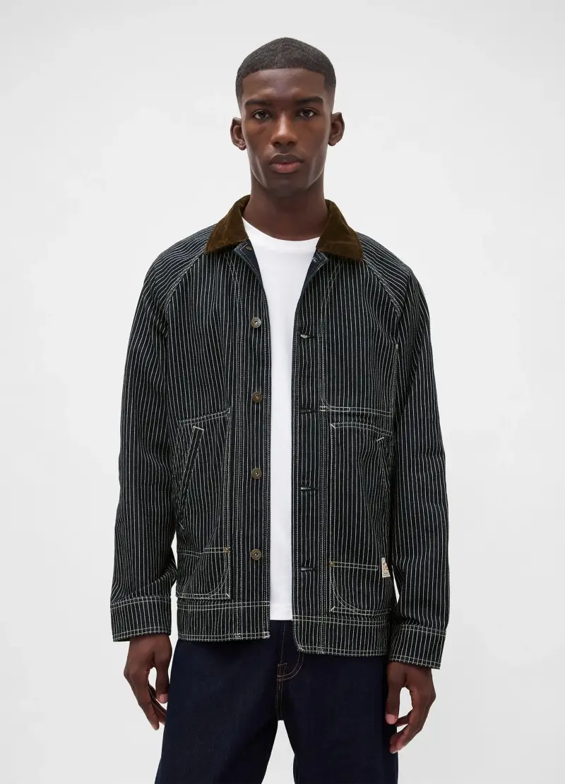 Giacca Marrone In Cotone A Righe, Uomo, Nero