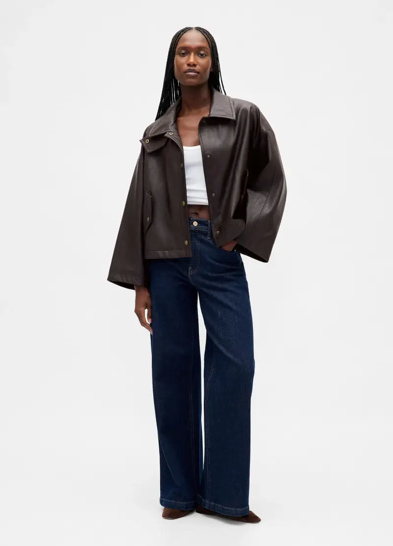 Giacca Marrone In Ecopelle, Donna, Nero miniatura 3