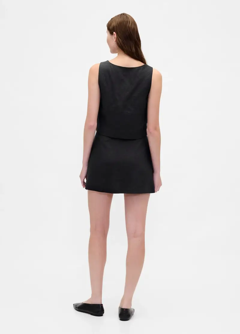 Gonna In Misto Lino Nera Regular Fit, Donna, Nero miniatura 3