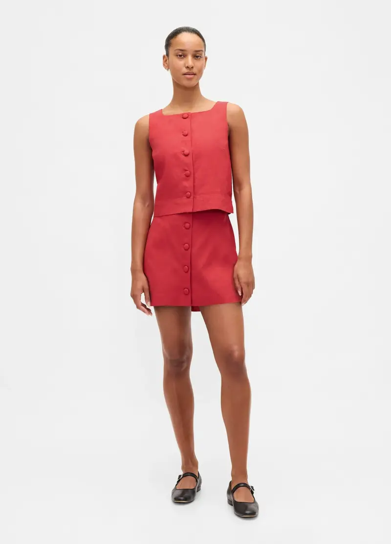 Gonna In Misto Lino Rossa Regular Fit, Donna, Rosso