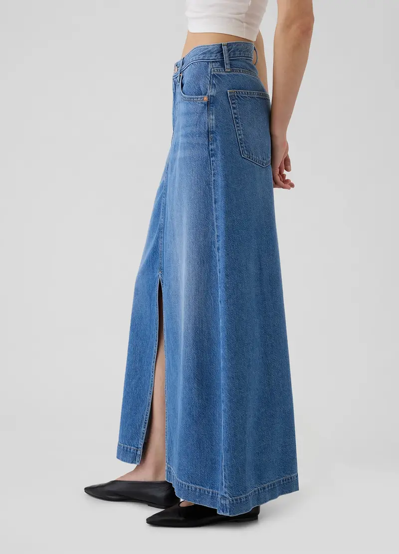 GAP, Gonna Lunga In Denim Con Spacco, Donna, Denim, Taglia: 34 miniatura 3