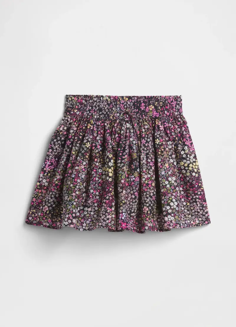 Gonna stampata multicolor in misto cotone e viscosa, Bambina, Nero/Grigio