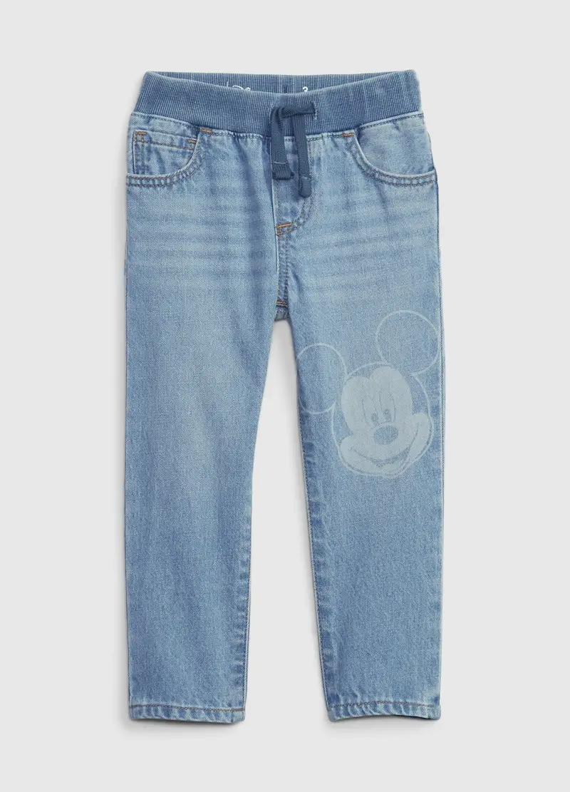 Jeans pull-on con stampa Disney Topolino, , Lavaggio chiaro
