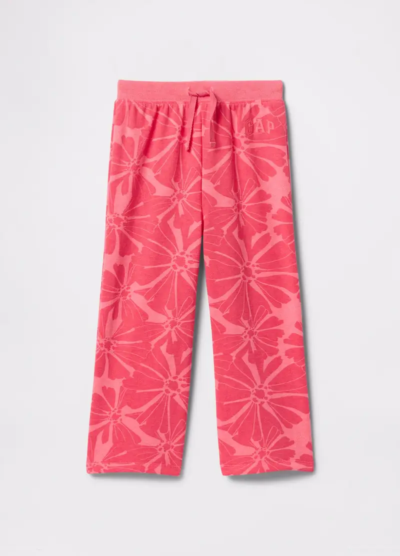 GAP - Joggers a gamba larga con stampa fiori e ricamo logo, Rosa lampone, Taglia 6-12M/69-74