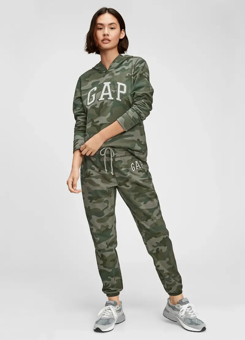 Joggers camouflage con ricamo logo, , Grigio/Verde