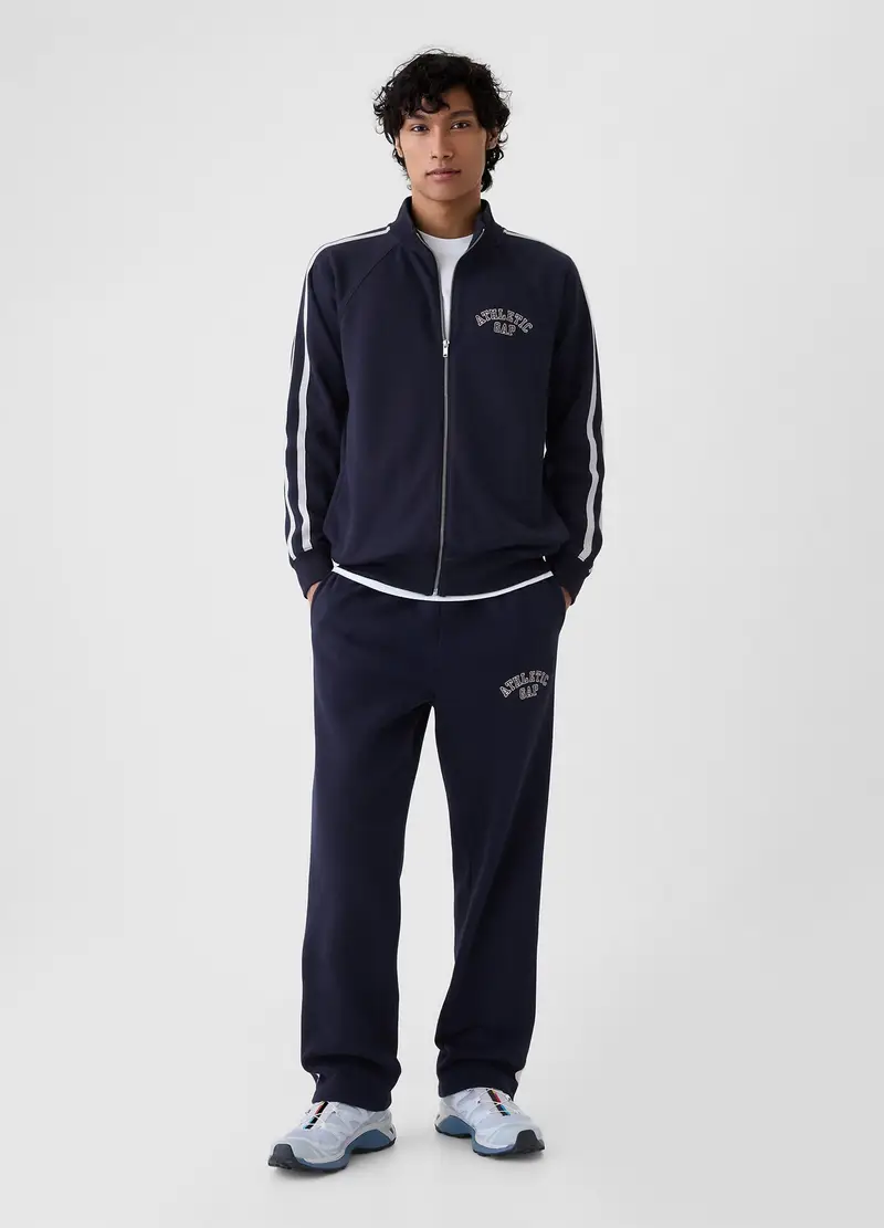 Joggers con bande rigate ricamo logo Athletic, , Blu scuro