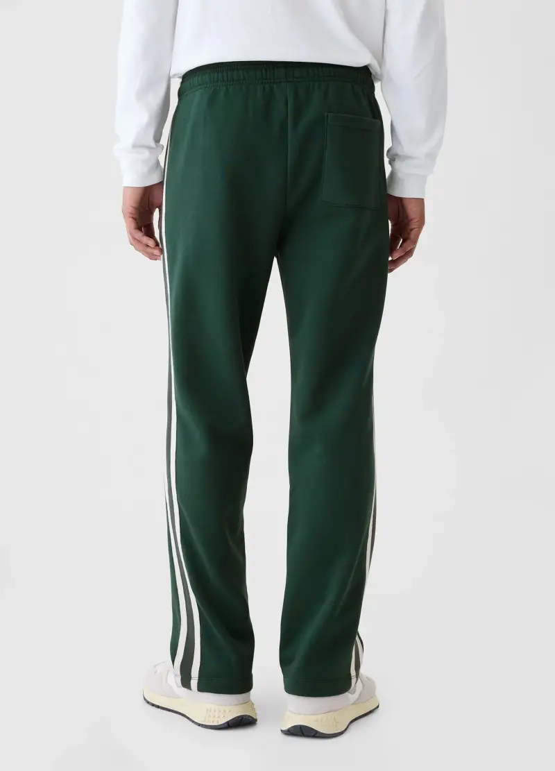 Joggers Con Bande Rigate Ricamo Logo, Uomo, Verde miniatura 3