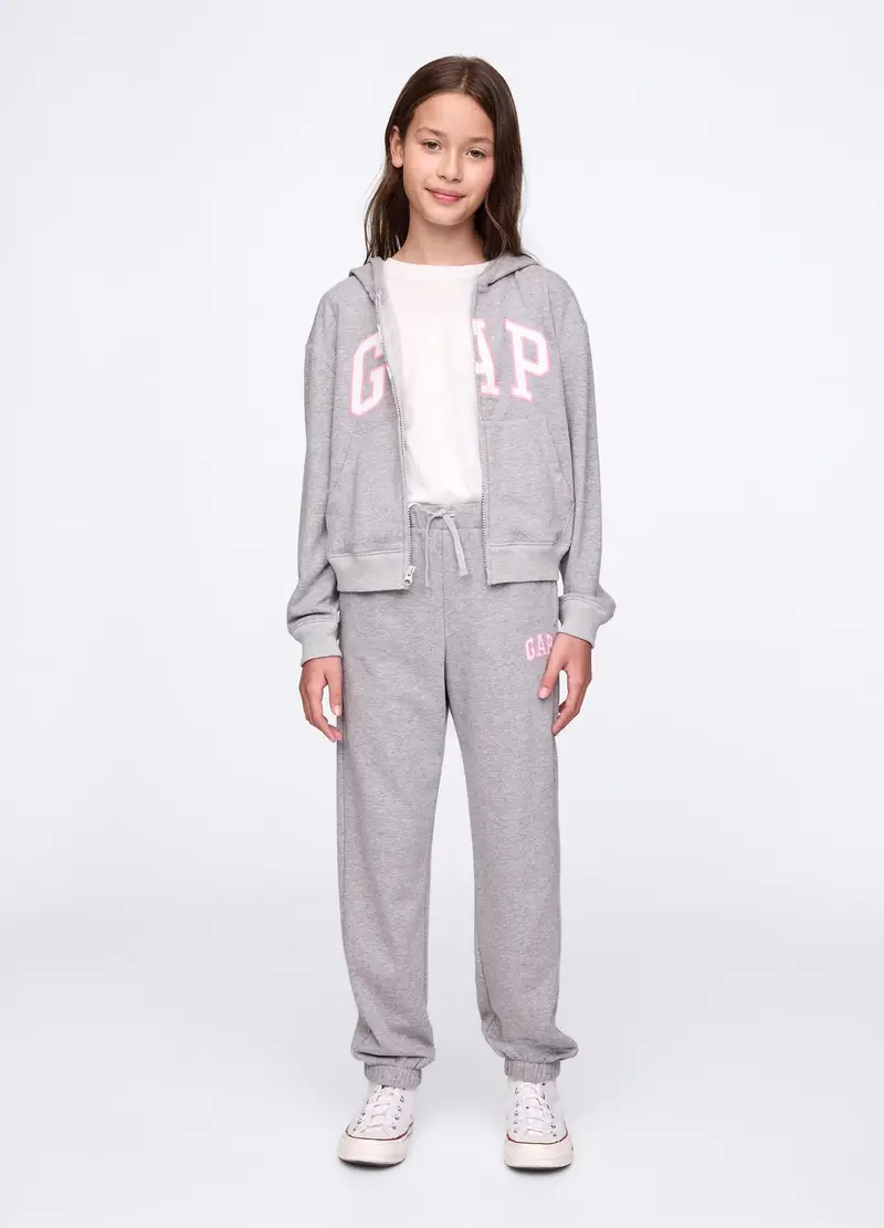 GAP - Joggers con coulisse e patch logo, Bambina, Grigio melange, Taglia XS/99-114