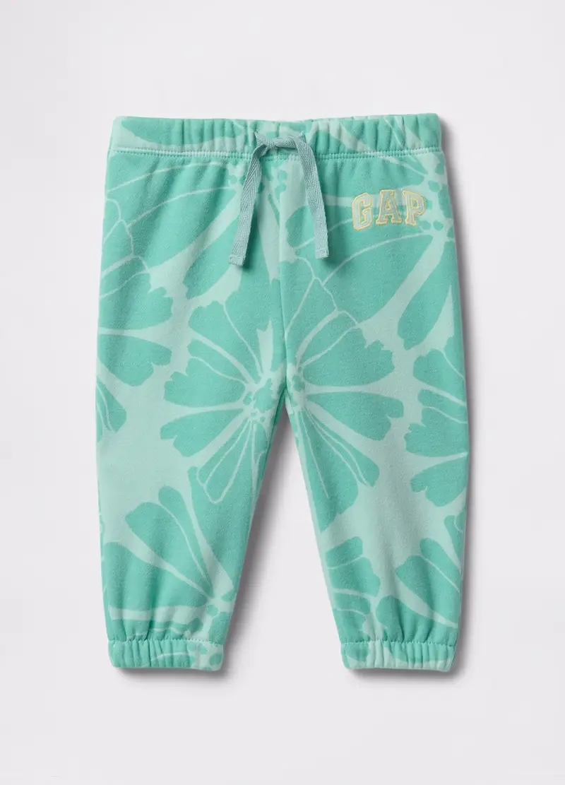 Joggers con coulisse stampa fiori e ricamo logo, , Verde acqua