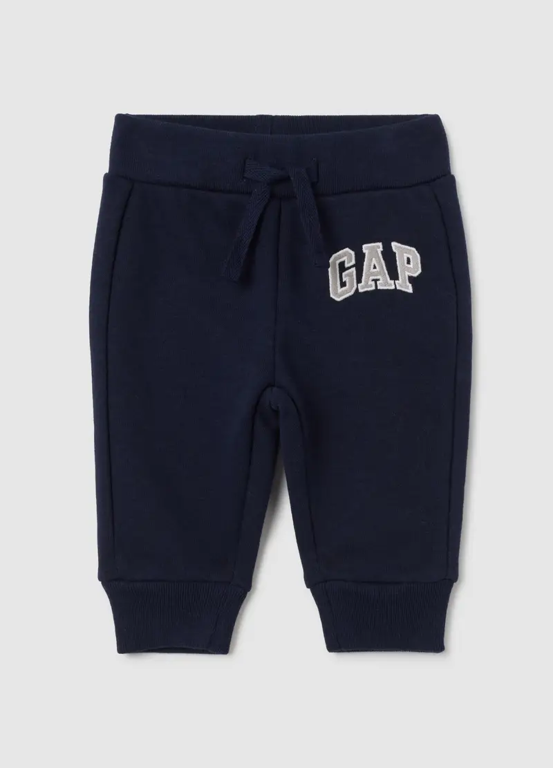 Joggers in felpa con ricamo logo, , Blu scuro