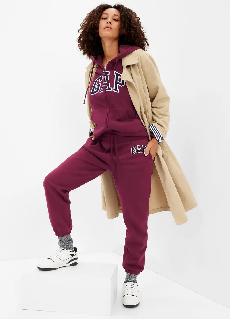 Joggers In Felpa Con Ricamo Logo, Donna, Rosso, REGULAR