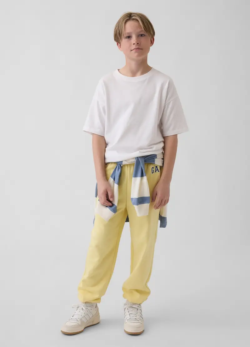 Joggers in misto cotone con logo regular fit, Bambino, Giallo canarino