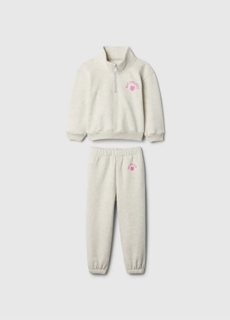 Jogging set in felpa con stampa logo e orsetto, , Grigio chiaro melange