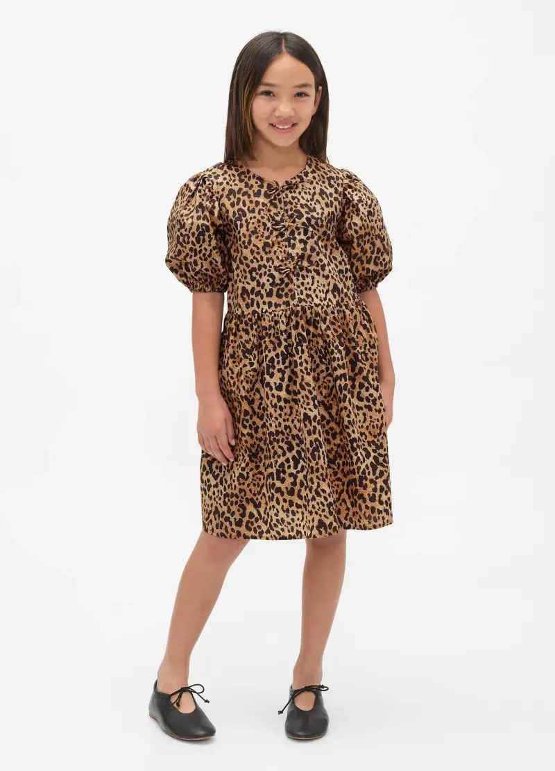Abito Marrone Con Stampa Leopardata, Bambina, Marrone