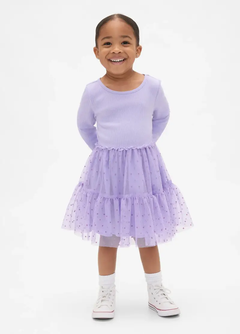 Abito Viola In Misto Materiale Con Tulle, Unisex, Bianco