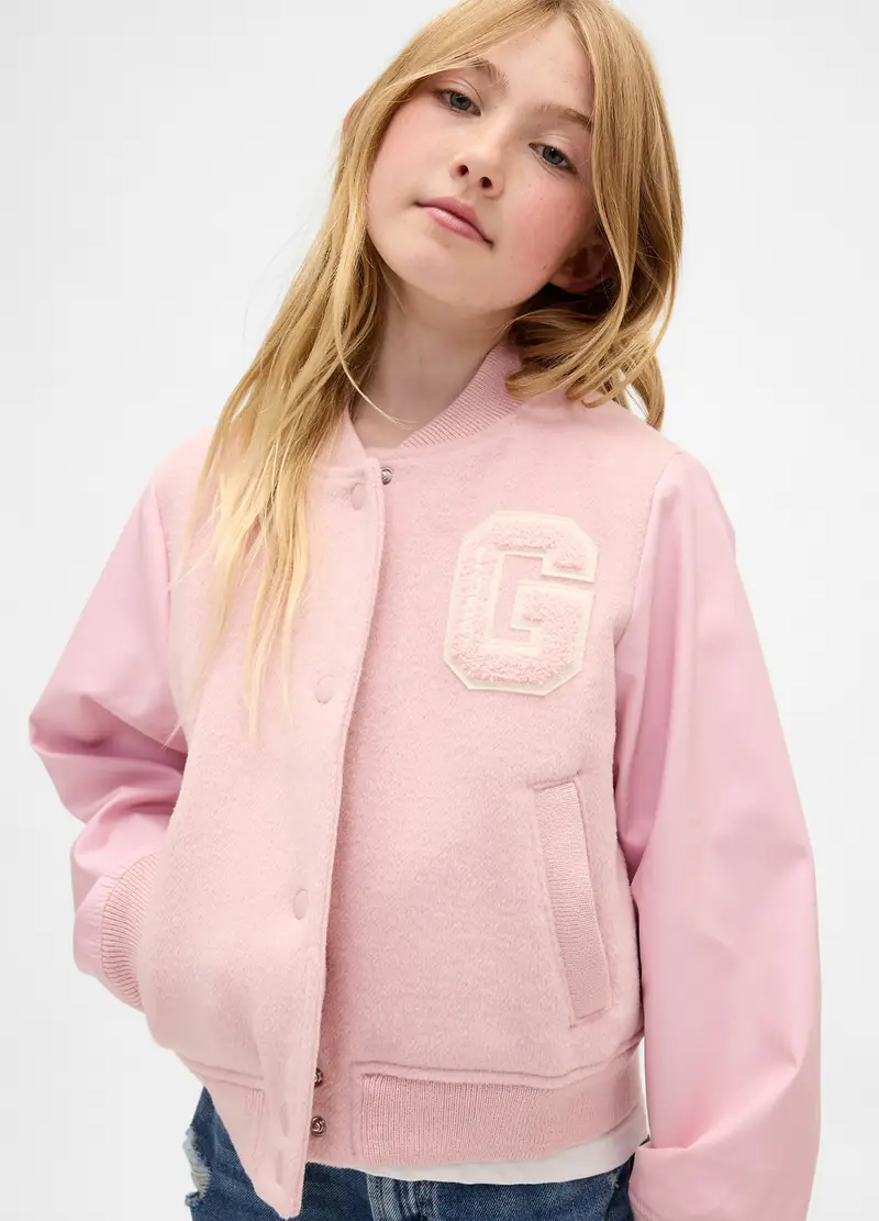 Bomber Rosa In Misto Lana E Fibre Sintetiche, Bambina, Rosa