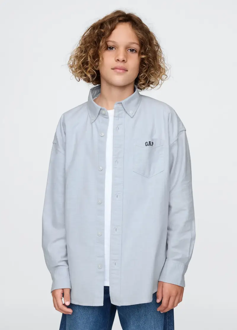 Camicia Azzurra Elasticizzata In Cotone, Bambino, Azzurro