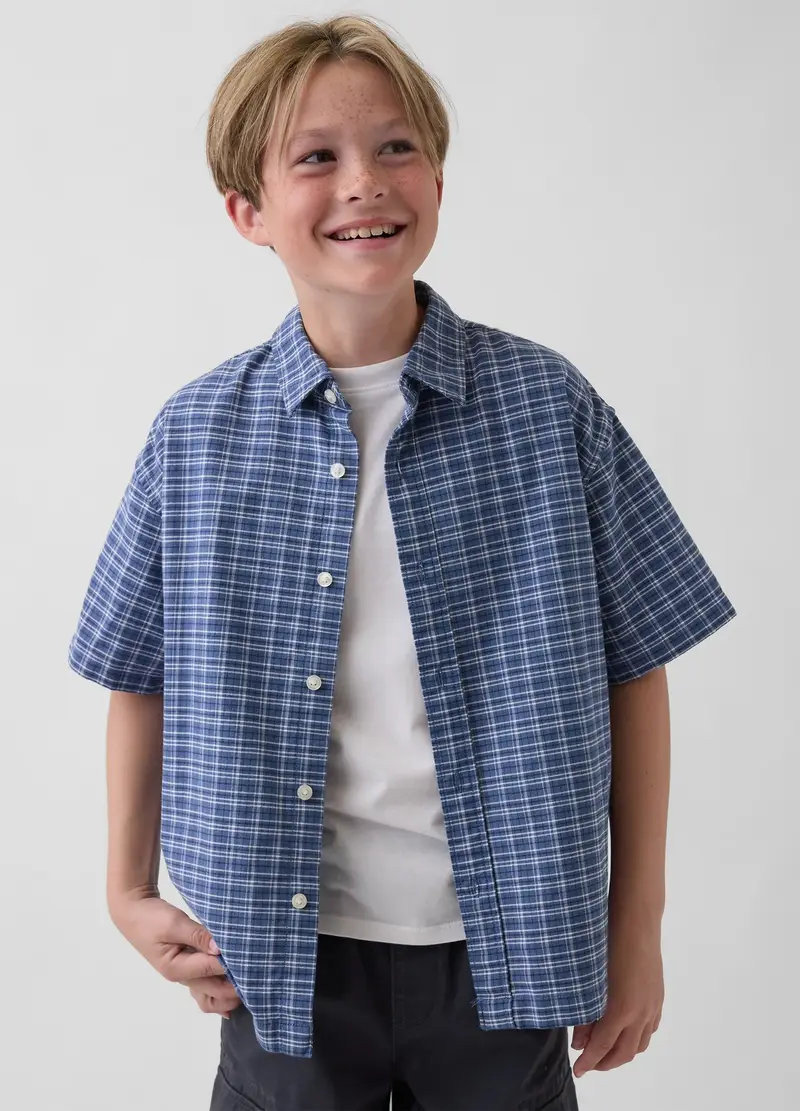 Camicia In Cotone Elasticizzato A Quadri Multicolor Da Bambino, Multicolor