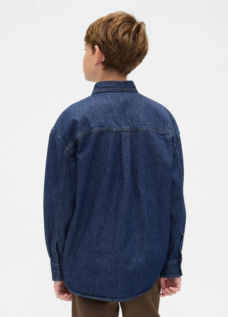Camicia In Denim A Maniche Lunghe, Bambino, Blu miniatura 2