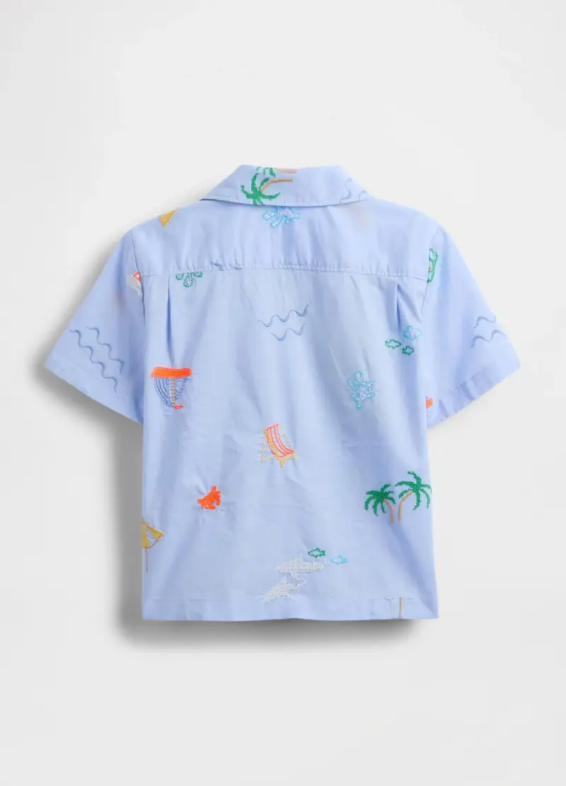 Camicia In Puro Cotone, Unisex, Azzurro miniatura 3