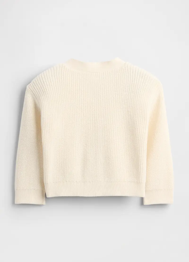 Cardigan Bianco Unisex In Cotone Con Tasche Orsetto, Beige miniatura 2