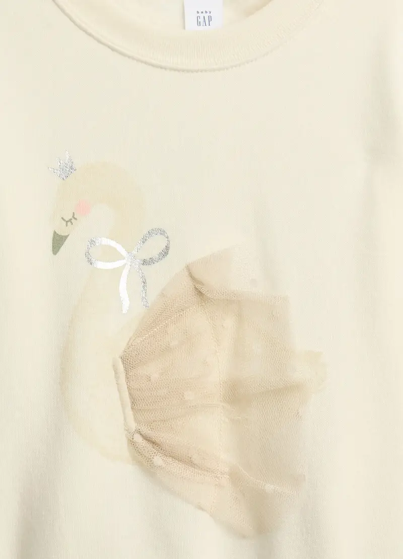 Felpa Beige A Girocollo Con Motivo Cigno, Bambina, Beige miniatura 3