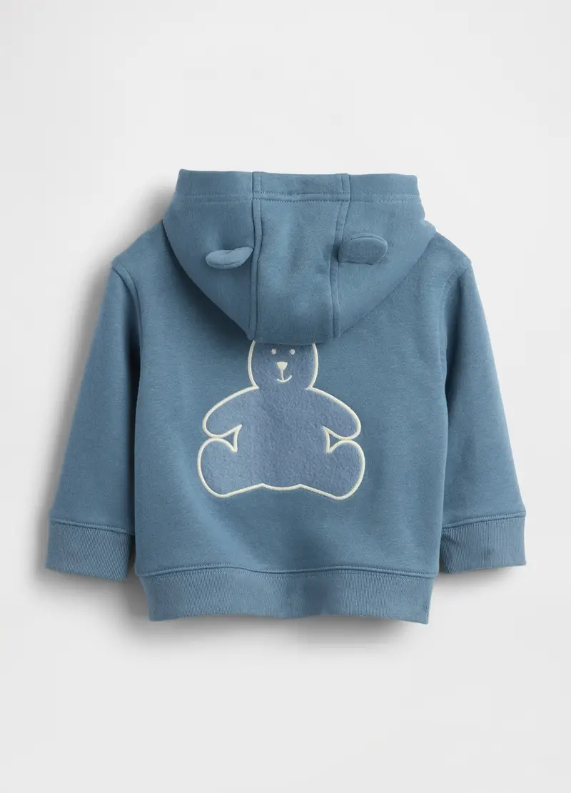 Felpa Blu Con Cappuccio E Zip Intera, Unisex, Blu miniatura 2