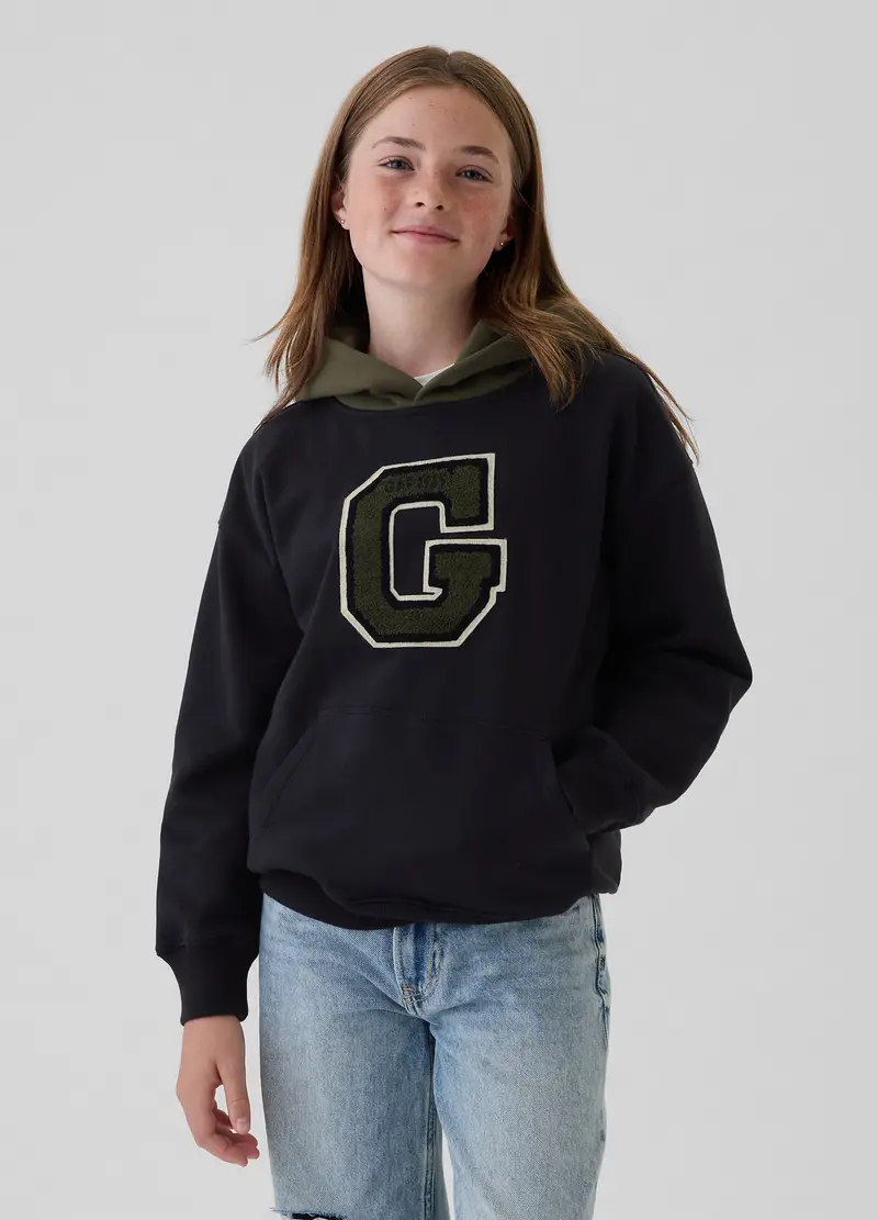 Felpa Con Cappuccio E Patch Logo, Bambino, Nero miniatura 2