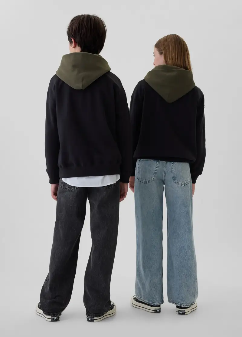 Felpa Con Cappuccio E Patch Logo, Bambino, Nero miniatura 3