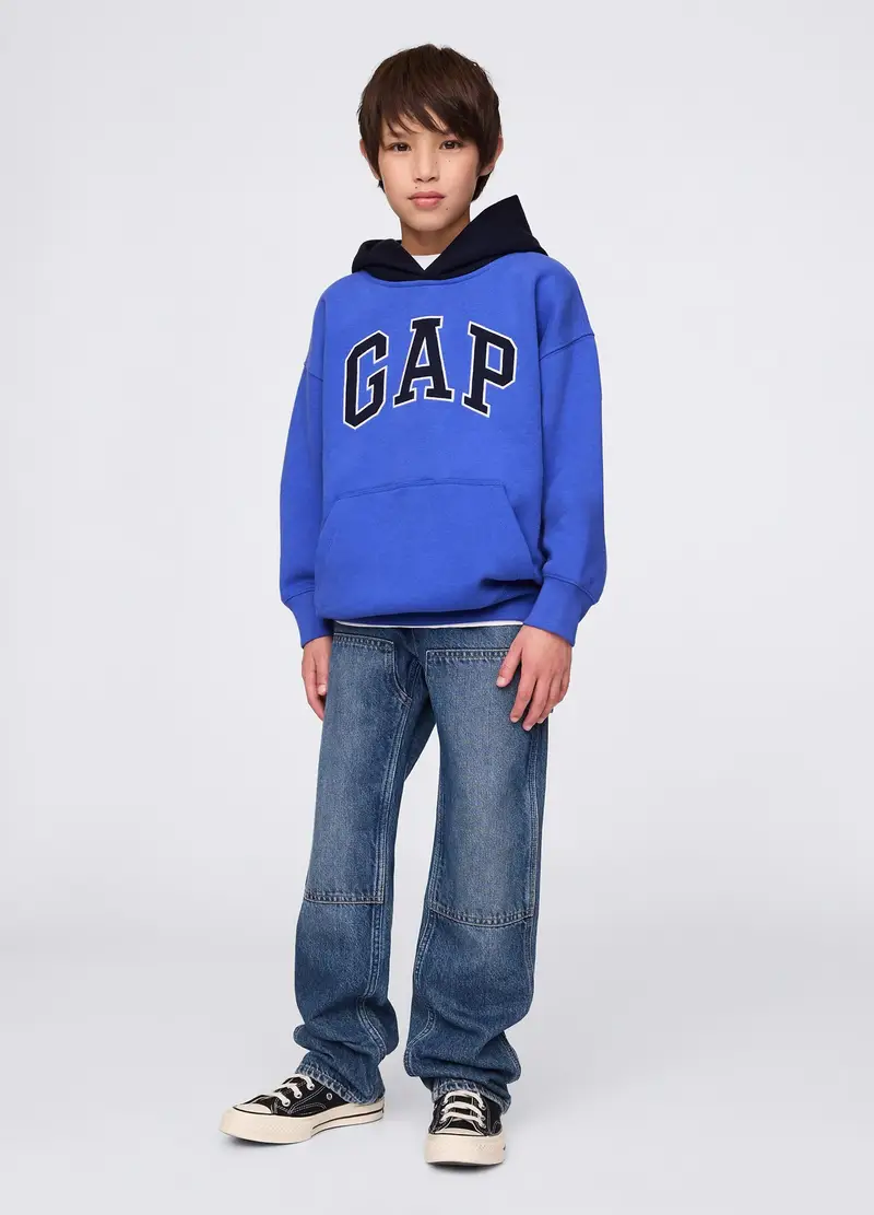 Felpa Con Cappuccio E Ricamo Logo, Bambino, Blu miniatura 3