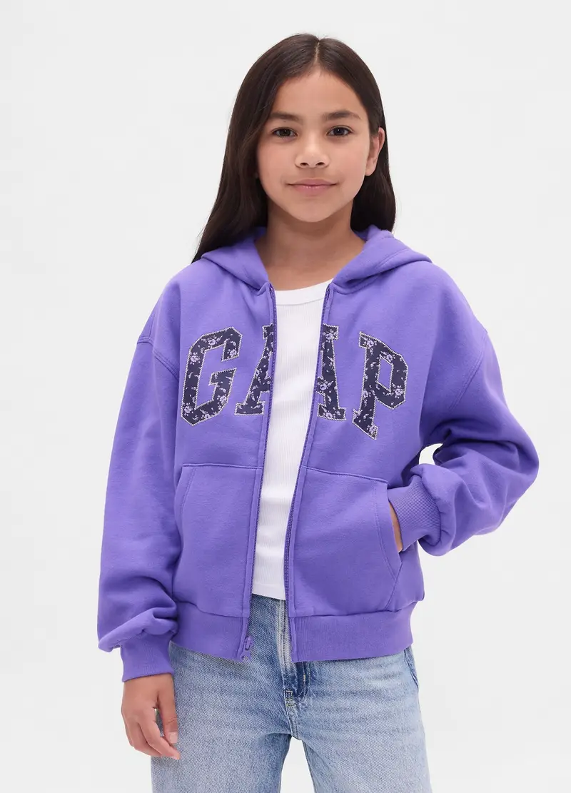 Felpa Con Cappuccio E Zip, Bambina, Viola