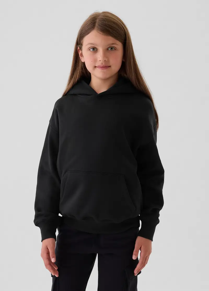 Felpa Con Cappuccio Tinta Unita, Bambino, Nero miniatura 2