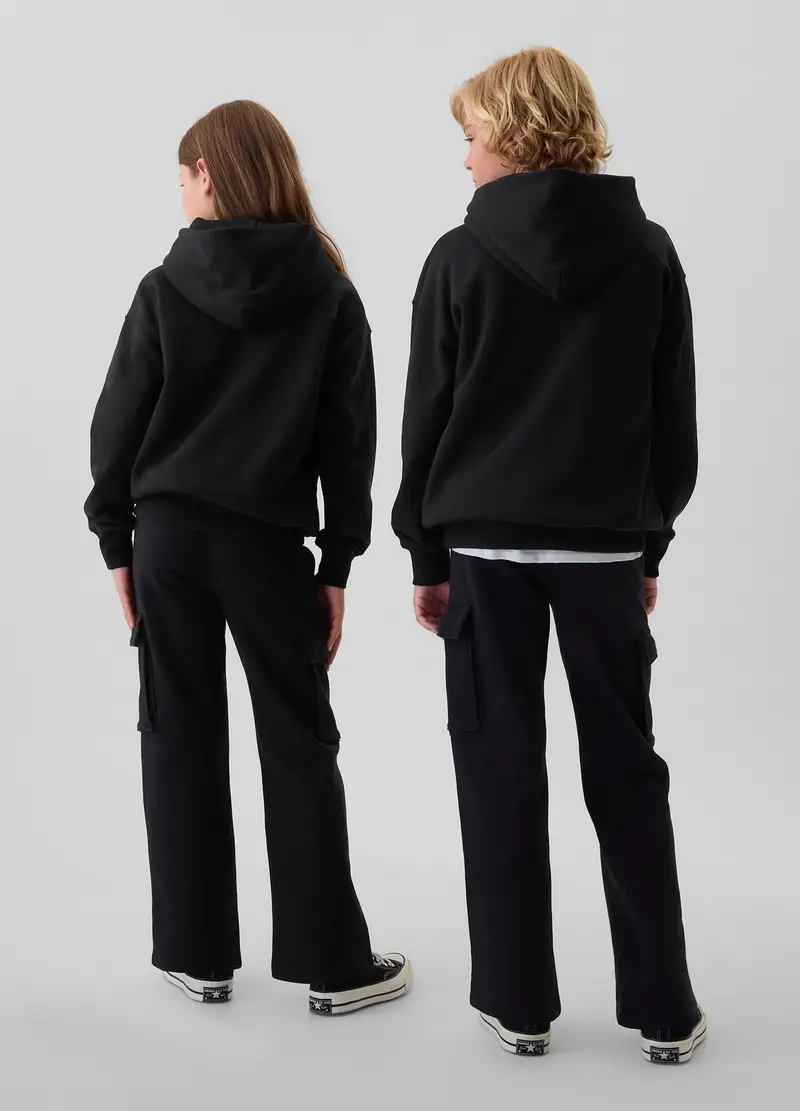 Felpa Con Cappuccio Tinta Unita, Bambino, Nero miniatura 3