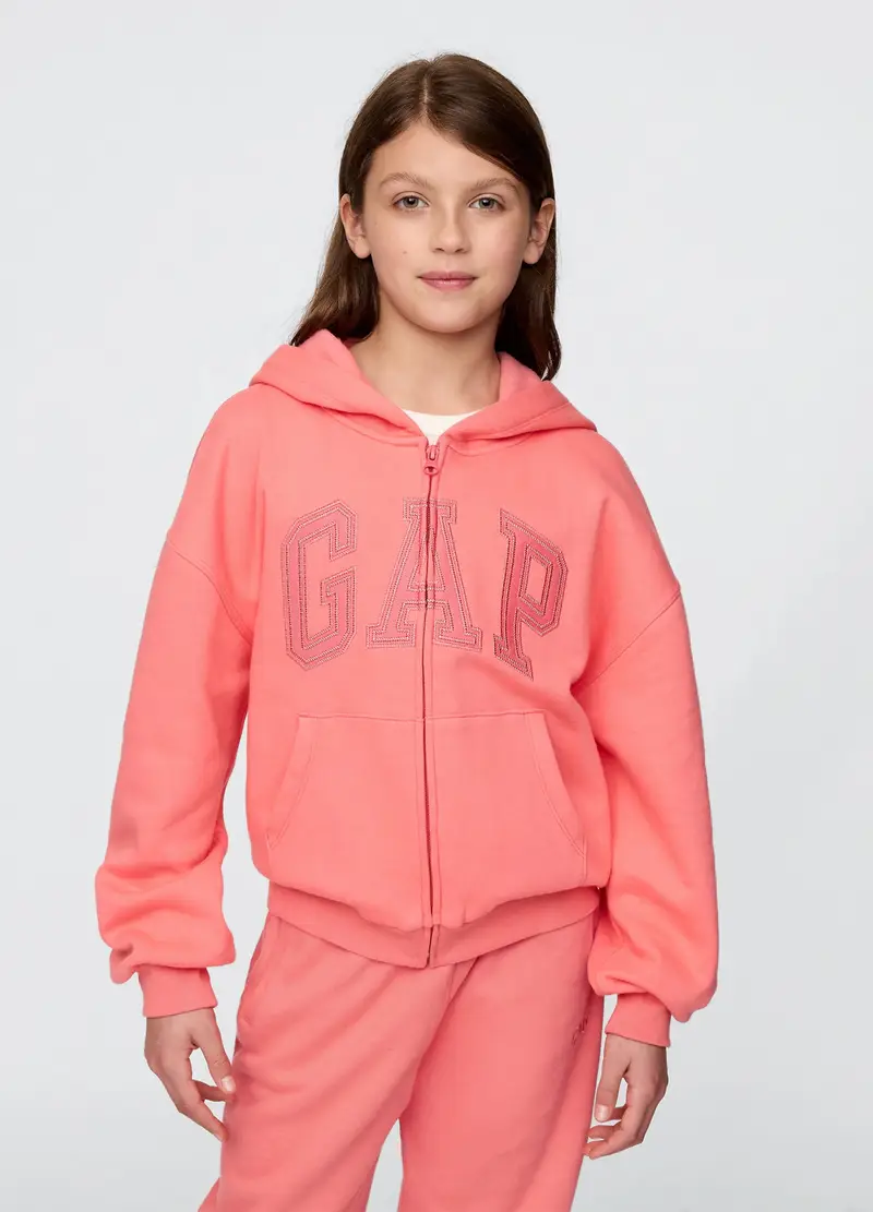 Felpa Full Zip Con Logo, Bambina, Rosa