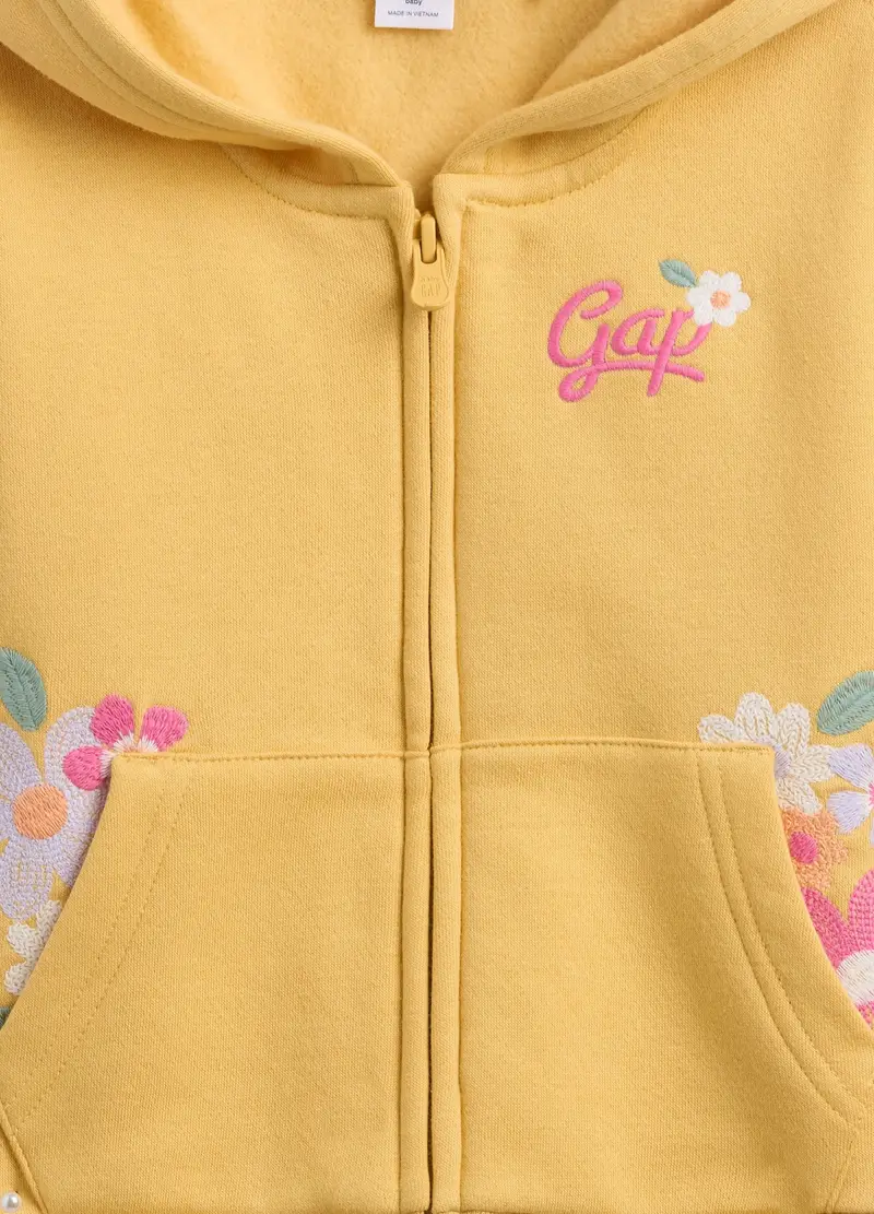 Felpa Gialla Con Cappuccio E Zip Intera, Bambina, Giallo miniatura 3