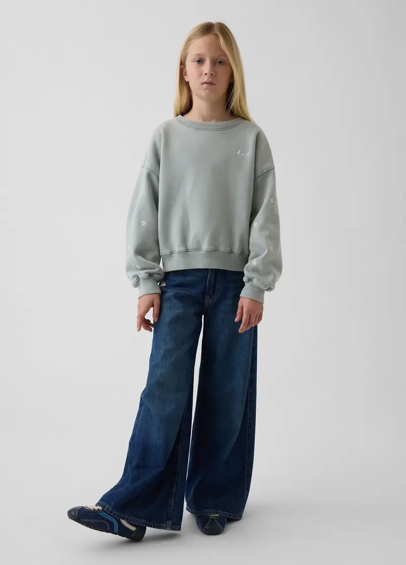 Felpa In Misto Cotone Grigia Da Bambina Con Dettagli Floreali, Grigio miniatura 3