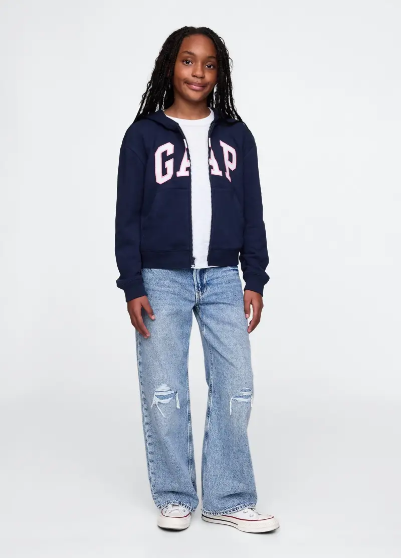 Felpa In Misto Cotone Regular Fit Con Logo E Cappuccio, Bambina, Blu miniatura 2