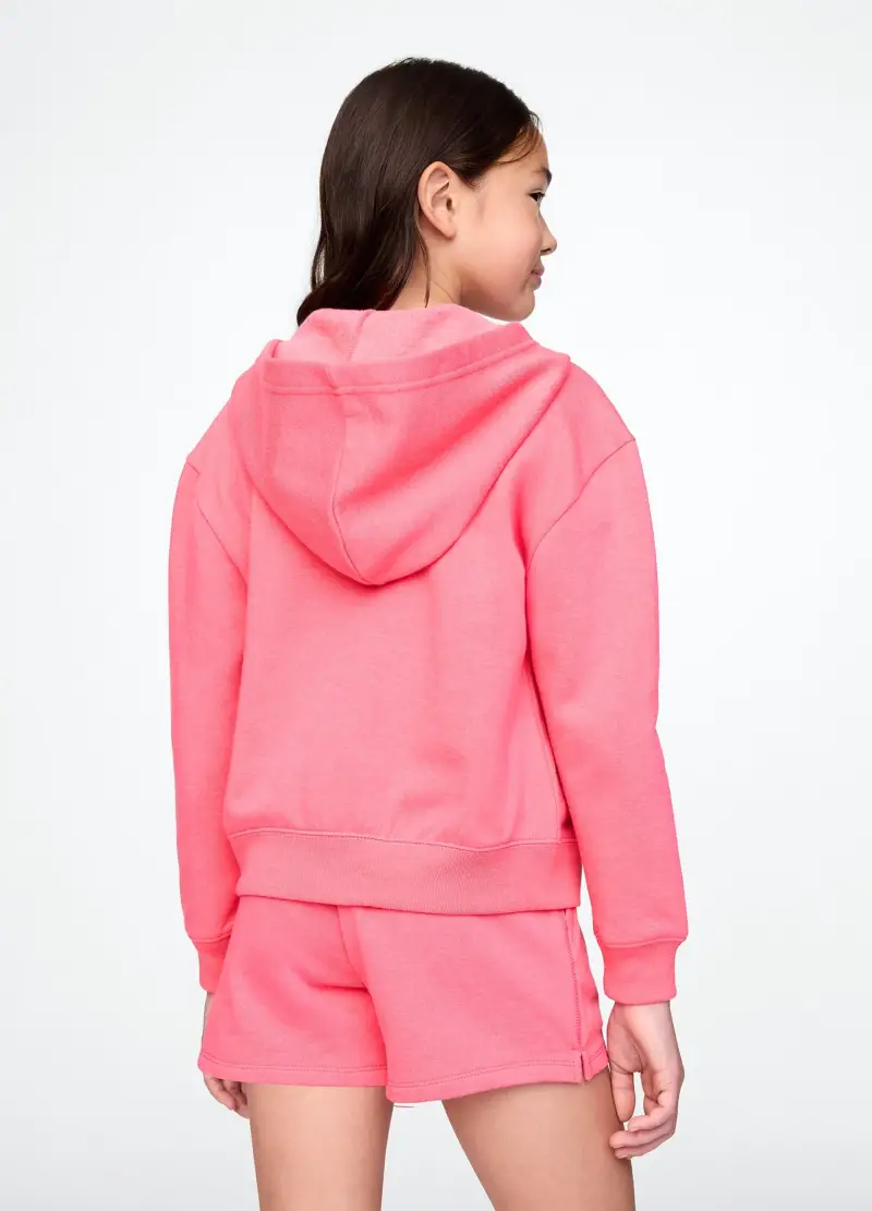 Felpa In Misto Cotone Regular Fit Con Logo, Zip E Cappuccio, Bambina, Rosa miniatura 2