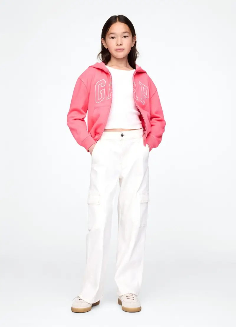 Felpa In Misto Cotone Regular Fit Con Logo, Zip E Cappuccio, Bambina, Rosa