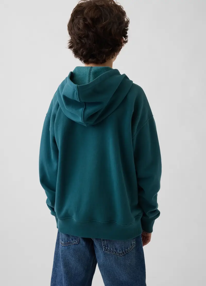 Felpa In Misto Cotone Verde Da Bambino Con Logo, Zip E Cappuccio, Verde miniatura 3