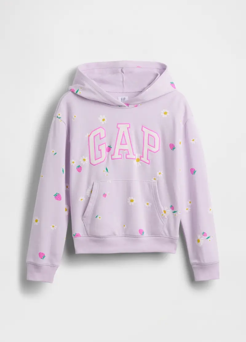 Felpa In Misto Cotone Viola Da Bambina Con Motivo Floreale, Viola miniatura 3