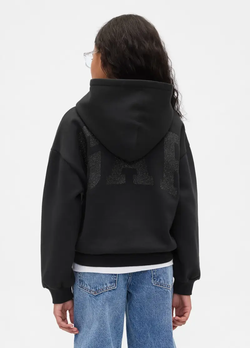 Felpa Nera Con Cappuccio, Bambina, Nero miniatura 2