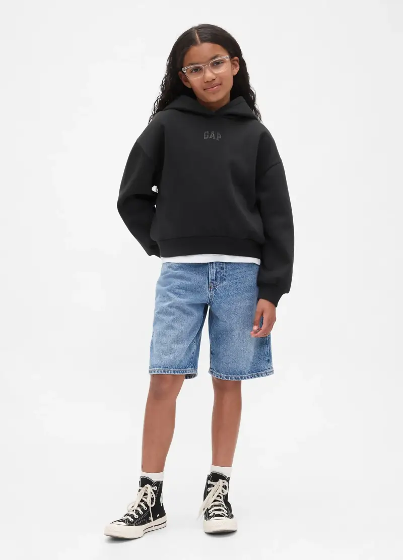 Felpa Nera Con Cappuccio, Bambina, Nero miniatura 3