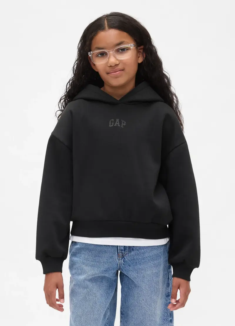 Felpa Nera Con Cappuccio, Bambina, Nero