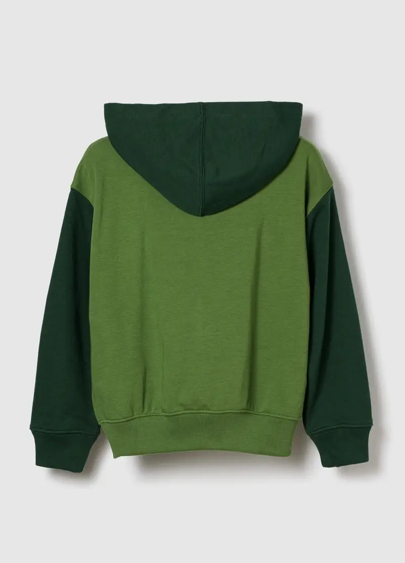 Felpa Verde Con Cappuccio E Zip Completa, Bambino, Verde miniatura 2