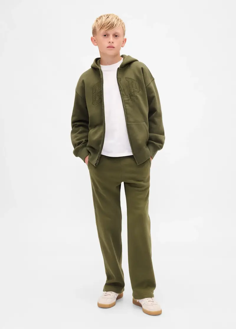 Felpa Verde Con Cappuccio E Zip Intera, Bambino, Verde