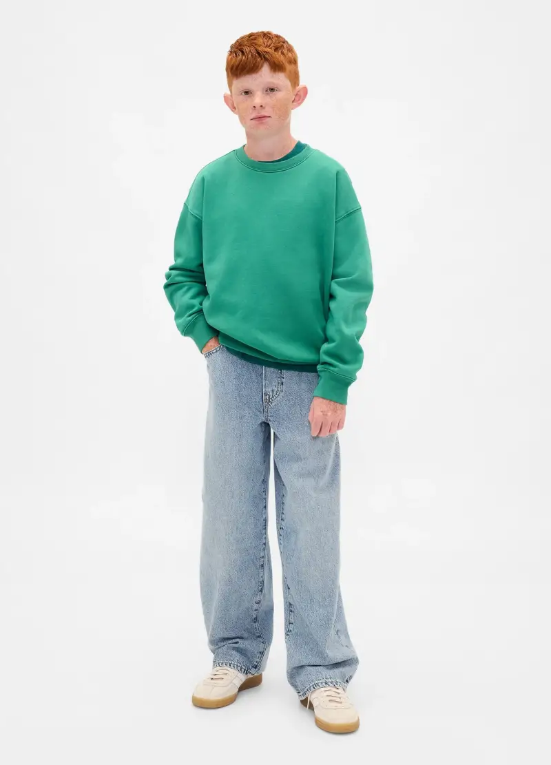 Felpa Verde Girocollo In Cotone, Bambino, Azzurro miniatura 3